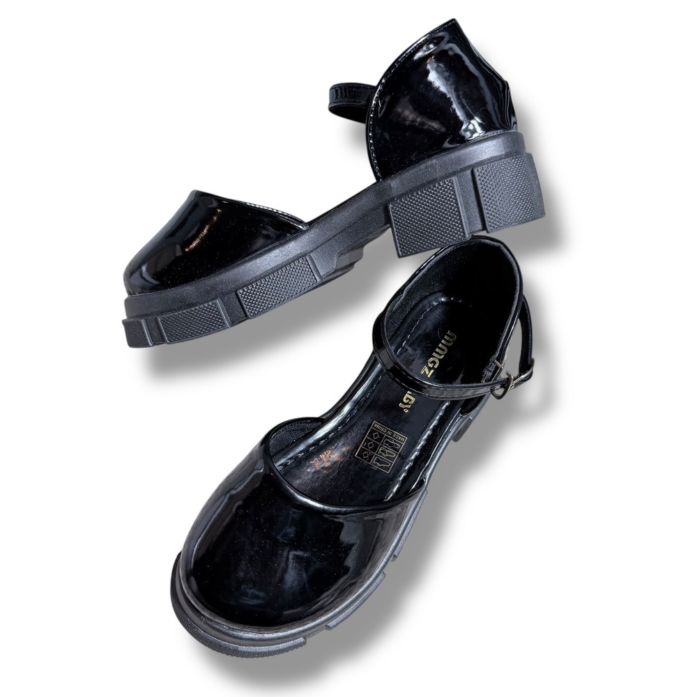 BABY Kids Patent Black Mary Jane Platform Chunky Shoes Size 1.5 Boutique